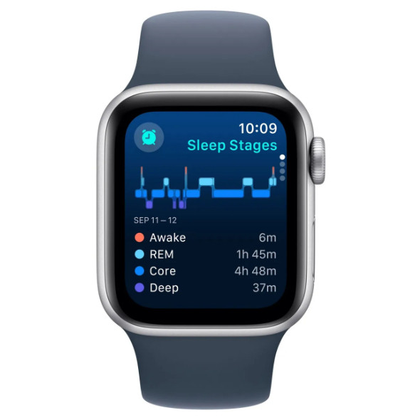 Смарт-часы Apple Watch SE 2 GPS 40mm Silver Aluminium Case with Storm Blue Sport Band S/M (MRE13)  Фото №3