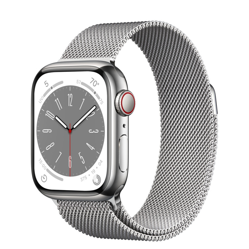 Смарт-годинник Apple Watch Series 8 GPS + Cellular 41mm Silver Stainless Steel Case with Milanese Loop Silver (MNJ73/MNJ83)  Фото №0