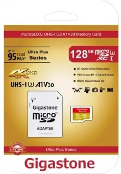 Карта памяти Gigastone MicroSDXC UHS-1 U3 128 GB Professional (GS-2IN1666XU3V30A1-128GB-R)
