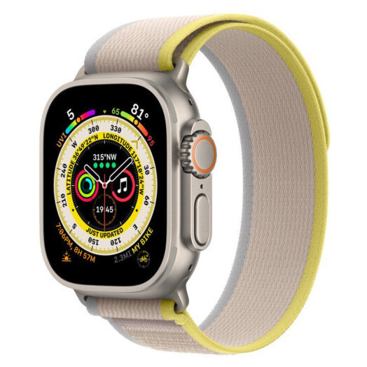 Смарт-часы Apple Watch Ultra GPS + Cellular 49mm Titanium Case with Yellow/Beige Trail Loop - S/M (MNHD3/MNHK3)  Фото №0