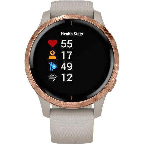 Спортивные часы Garmin Venu Rose Gold Stainless Steel Bezel w. Light Sand and Silicone B. (010-02173-23/22/21)