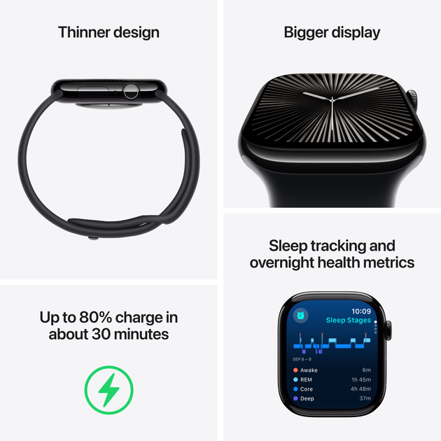 Смарт-годинник Apple Watch Series 10 GPS 46mm Jet Black Aluminum Case w. Ink Sport Loop (MWWR3)  Фото №1