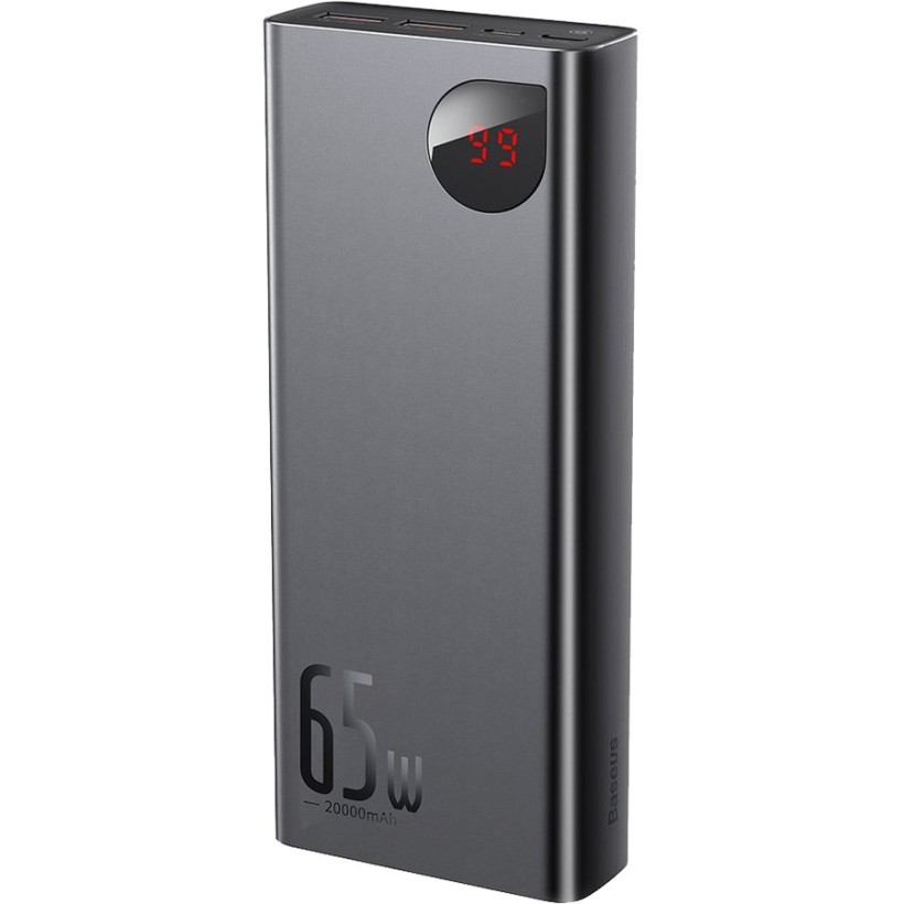 Зовнішній акумулятор (павербанк) Baseus Adaman Metal Digital Display Quick Charge Power Bank 65W 20000mAh Black (PPIMDA-D01, PPADM-65S)  Фото №0