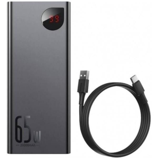 Зовнішній акумулятор (павербанк) Baseus Adaman Metal Digital Display Quick Charge Power Bank 65W 20000mAh Black (PPIMDA-D01, PPADM-65S)  Фото №3