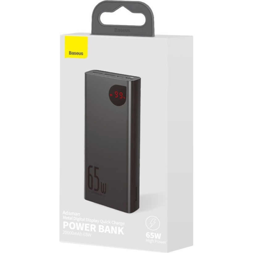 Зовнішній акумулятор (павербанк) Baseus Adaman Metal Digital Display Quick Charge Power Bank 65W 20000mAh Black (PPIMDA-D01, PPADM-65S)  Фото №4