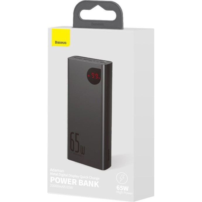 Зовнішній акумулятор (павербанк) Baseus Adaman Metal Digital Display Quick Charge Power Bank 65W 20000mAh Black (PPIMDA-D01, PPADM-65S)  Фото №4
