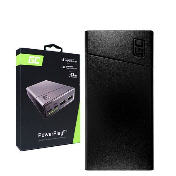 Наружный аккумулятор (павербанк) Green Cell GC PowerPlay20 20000mAh, 18W Black (PBGC03)  Фото №1