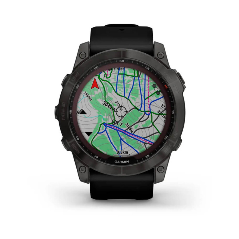 Смарт-годинник Garmin Fenix 7 Sapphire Solar Carbon Gray DLC Titanium with Black Band (010-02540-20/21)  Фото №2
