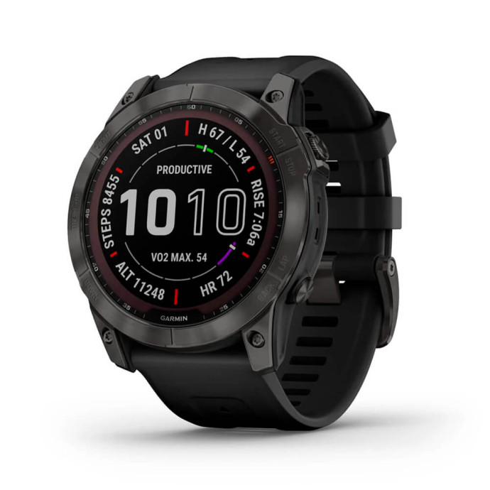 Смарт-годинник Garmin Fenix 7 Sapphire Solar Carbon Gray DLC Titanium with Black Band (010-02540-20/21)  Фото №0