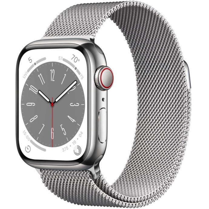 Смарт-часы Apple Watch Series 8 GPS + Cellular 45mm Silver S. Steel Case w. Milanese Loop Silver (MNKG3/MNKJ3)  Фото №0