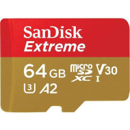 Карта памяти SanDisk 64 GB microSDXC UHS-I Extreme A2 + SD adapter (SDSQXAH-064G-GN6AA) 