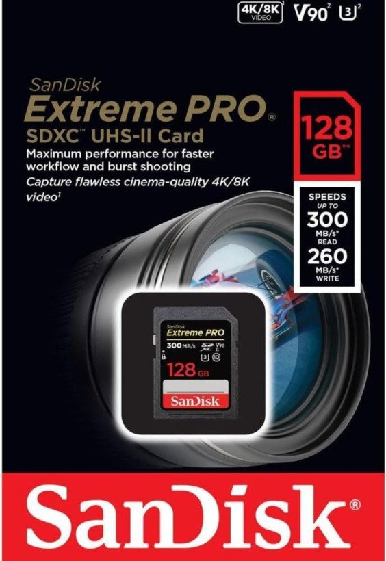 Карта памяти SanDisk 128 GB SDXC UHS-II U3 V90 Extreme Pro (SDSDXDK-128G-GN4IN)  Фото №0