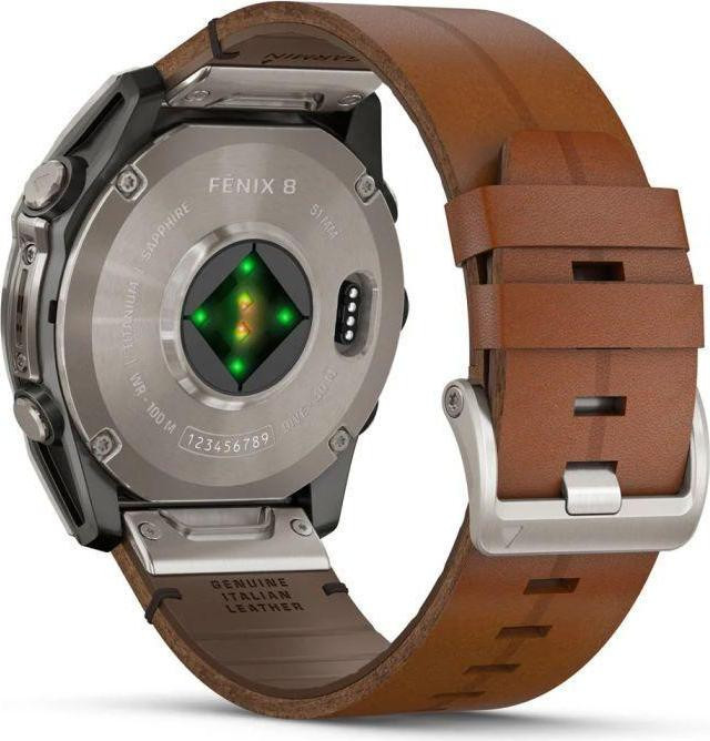 Смарт-часы Garmin Fenix 8 51mm AMOLED Sapphire Carbon grey DLC w. Chestnut Leather Band (010-02905-40)  Фото №1