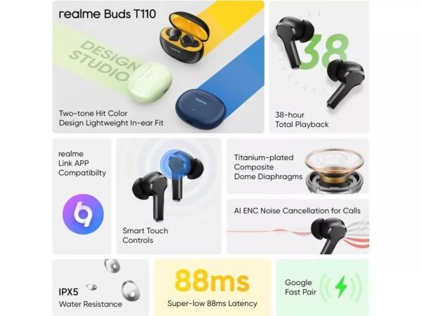 Навушники TWS realme Buds T110 Green  Фото №4