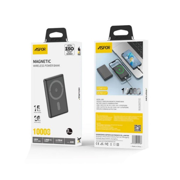 Внешний аккумулятор (Power Bank) ASPOR A382 Magnetic Wireless 10000mAh Purple  Фото №6