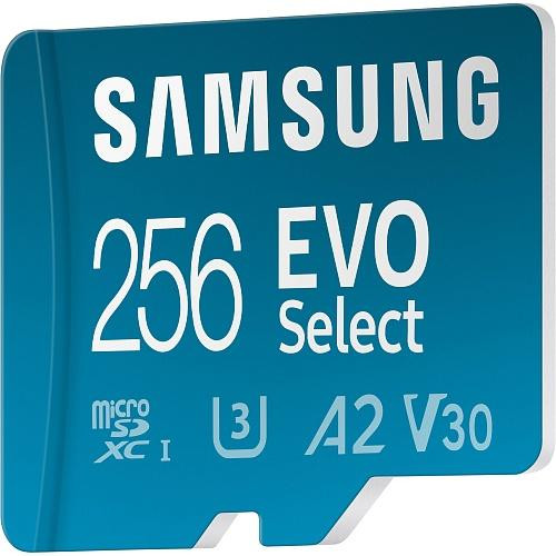 Карта памяти Samsung 256 GB microSDXC UHS-I U3 V30 A2 EVO Select + SD Adapter MB-ME256KA  Фото №3