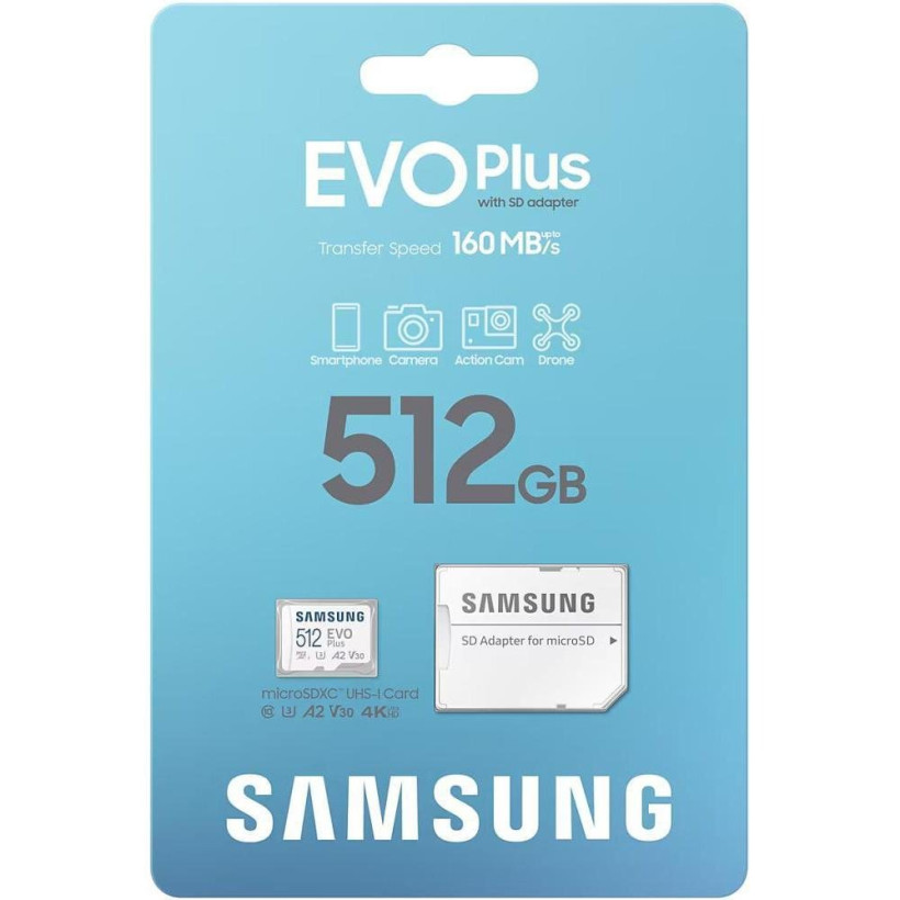 Карта памяти Samsung 512 GB microSDXC Class 10 UHS-I U3 V30 A2 EVO Plus + SD Adapter (MB-MC512SA)  Фото №7
