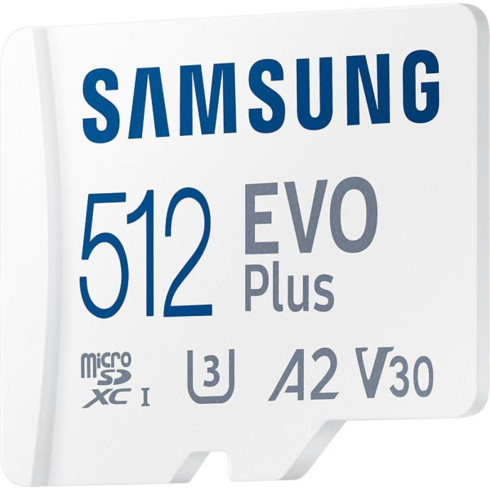 Карта памяти Samsung 512 GB microSDXC Class 10 UHS-I U3 V30 A2 EVO Plus + SD Adapter (MB-MC512SA)  Фото №1
