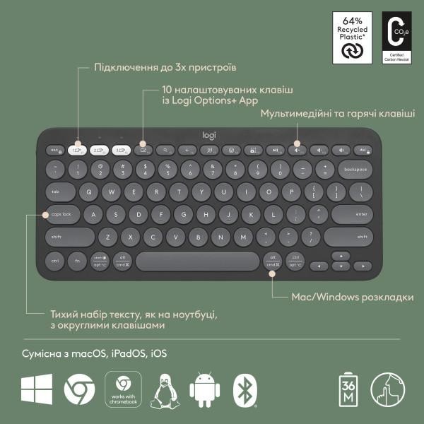 Клавиатура Logitech Pebble Keys 2 K380s Tonal Graphite (920-011753)  Фото №5